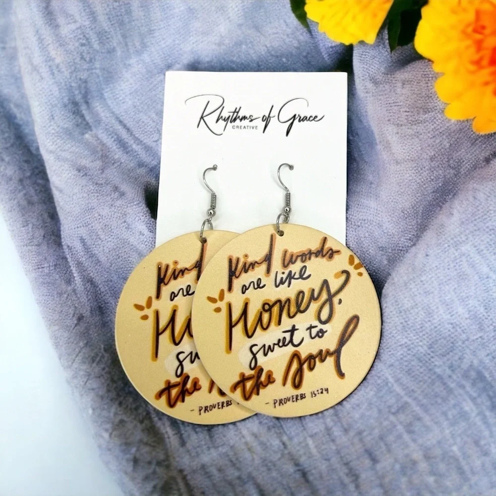 NWT Bible Verse Dangle Earrings - Faith Accessories, Bohemian, Proverbs 16:24